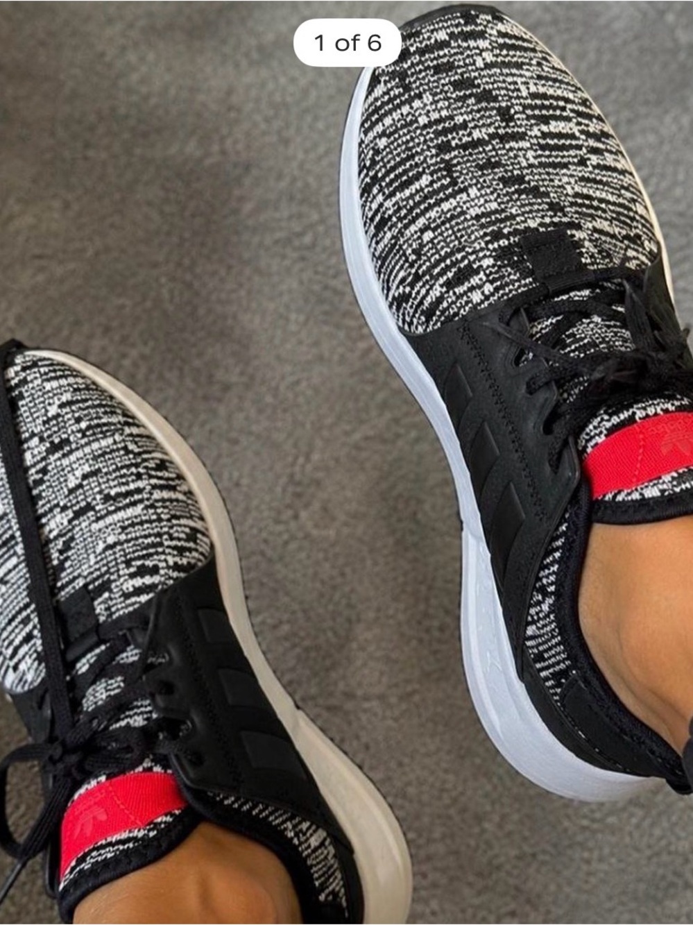 Adidas Women's Black & White Knit Sneakers with Red Heel Tab 5.5 Gym Running